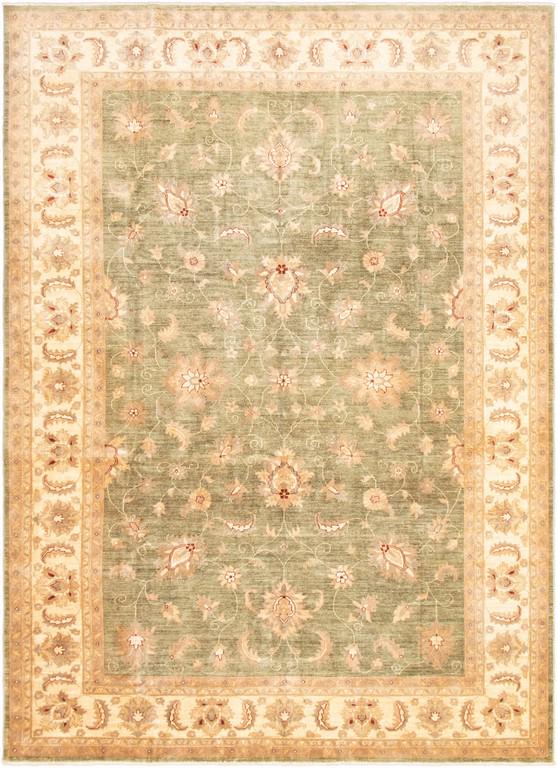 Hand-knotted Peshawar Oushak Green Wool Rug 9 (1 of 8)
