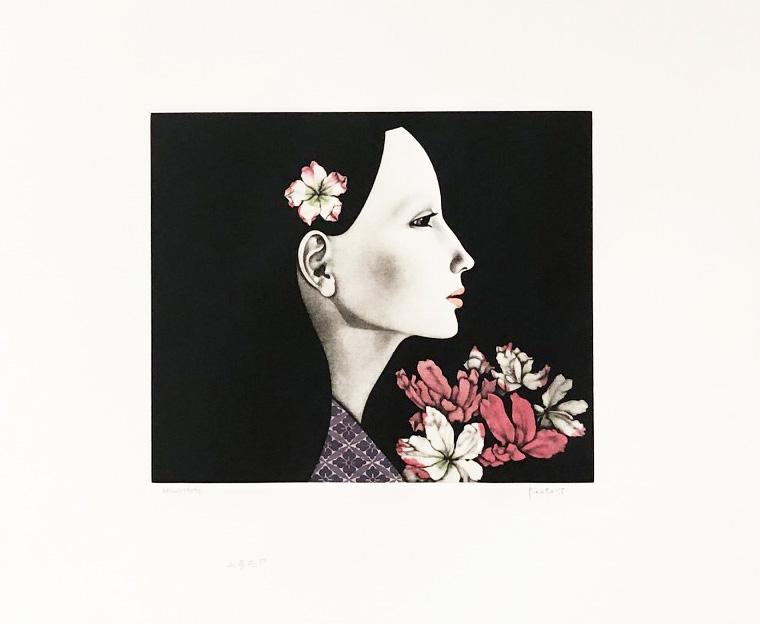 Kaoru Saito (b. - 1931): Azelia: Title: Azelia Artist: Kaoru Saito (b. - 1931) Date: Medium:Mezzotint Size/Format: The print image measures 8 1/2 X 10 1/2 inches plus wide margins. Edition: Artist Proof Reserve: $200.00 Shipping: Do