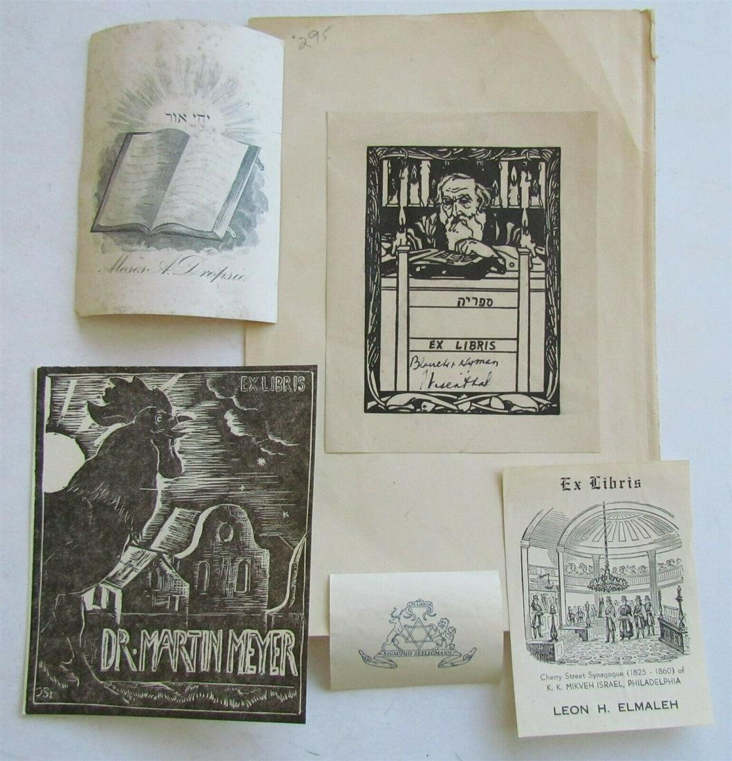 JUDAICA LOT OF 5 antique BOOKPLATES exlibris: INCLUDES BOOKPLATES OF THE FOLLOWING: Moses Aaron Dropsie, lawyer and philanthropist, was born in Philadelphia March 9, 1821, and died there July 8, 1905. ... He was instrumental in the development of