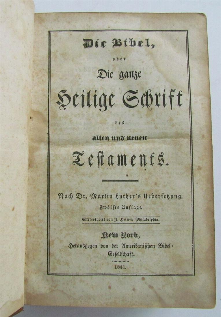 1841 BIBLE in GERMAN antique AMERICANA NEW YORK OLD &: Size 5 by 8" Leather bound. Some wear, foxing Reserve: $49.00 Shipping: Domestic: Flat-rate of $25.00 to anywhere within the contiguous U.S. International: Foreign shipping rates are determined by des
