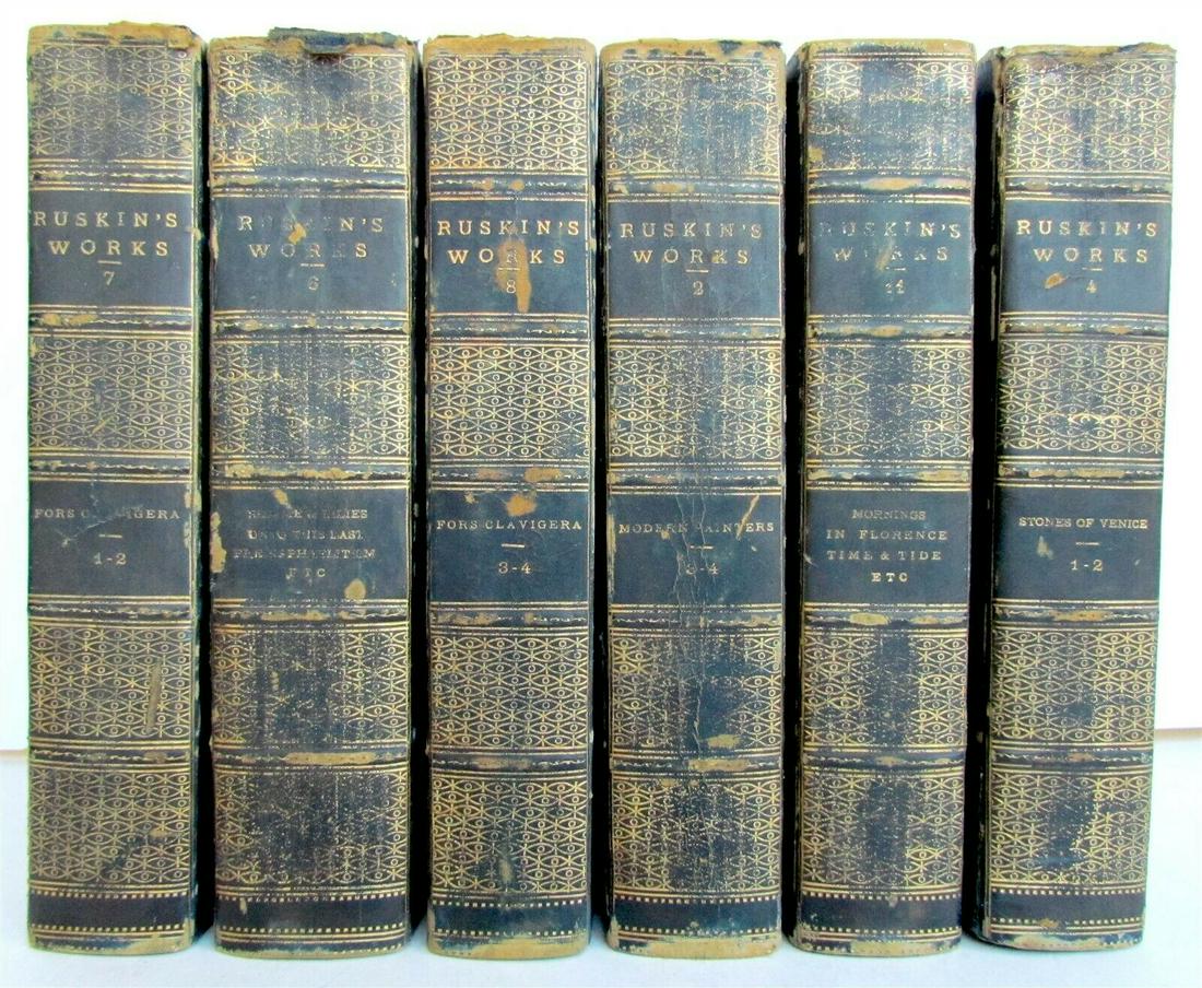 6 volumes JOHN RUSKIN antique iLLUSTRATED BOOKS LOT: 6 odd volumes (incomplete set) New York, John W. Lovell Company Late 19th century. Not dated. Size 5 by 7.5" Very good interior condition. Wear of bindings Text in English Reserve: $84.00 Shipping: