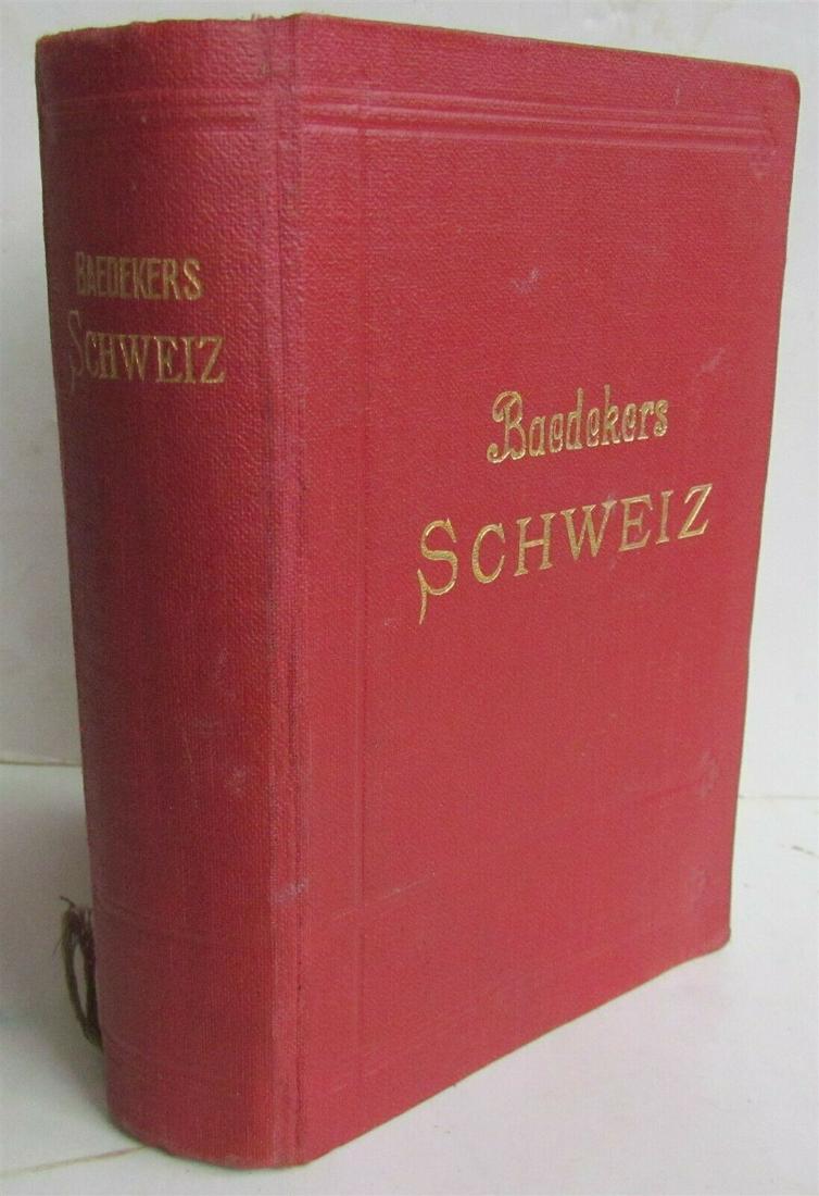 SWITZERLAND GUIDE ILLUSTRATED w/ 81 MAPS by BAEDEKER: Size 4 1/3 by 6 1/3" Printed in Leipzig, Germany in 1927 Very good condition. Complete. 81 maps, 30 plans & 13 panoramic pictures. Reserve: $28.00 Shipping: Domestic: Flat-rate of $25.00 to anywhere