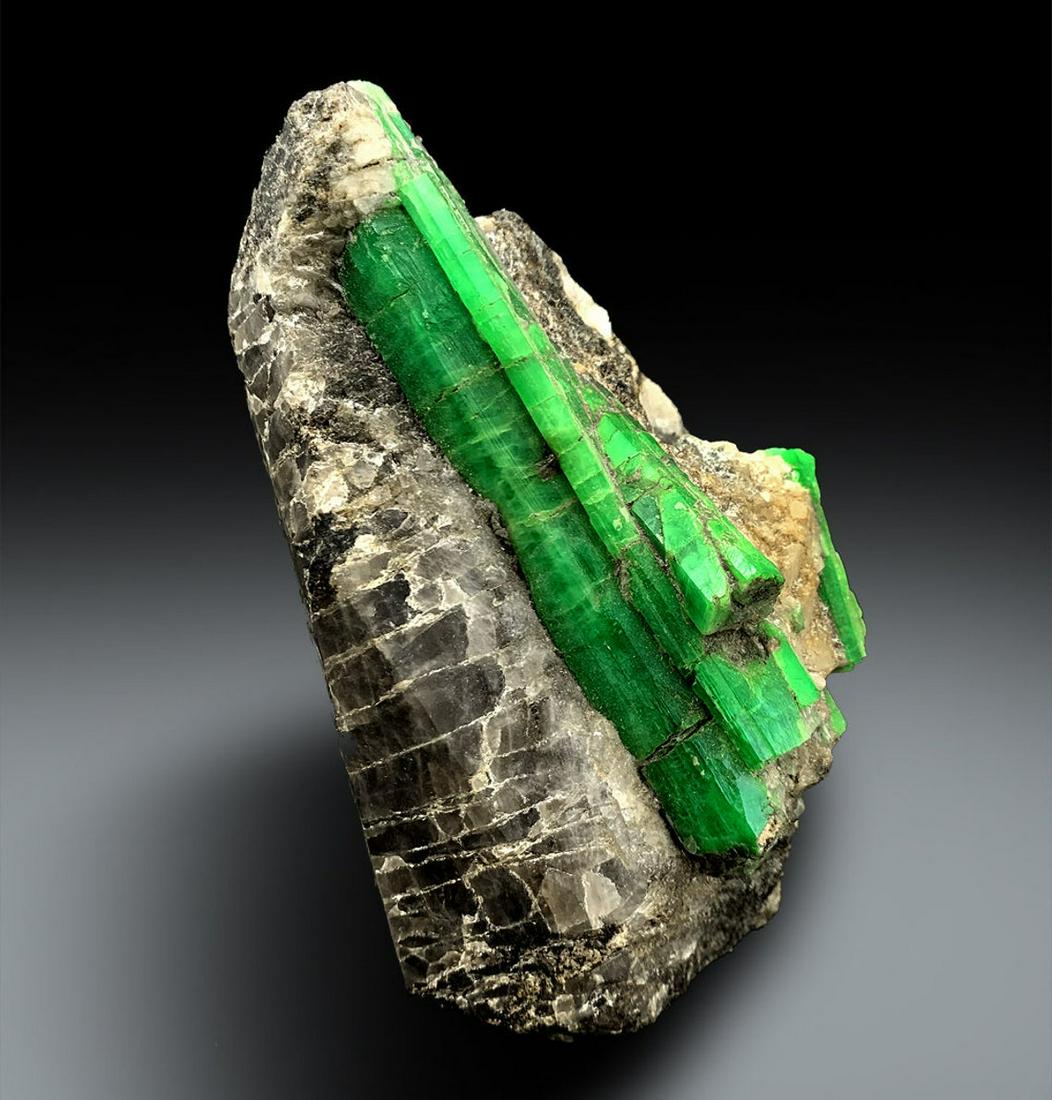 Emerald Specimen , Natural Emerald Crystal on Matrix: Materials: Gem type: Emerald Description Emerald Specimen , Natural Emerald Crystal on Matrix from Chitral Pakistan. Crystal is complete and without any damage. Crystal has very good green color. Weig