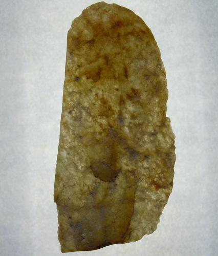 6.8 GRAM GENUINE BURMESE JADEITE JADE: Title: 6.8 GRAM GENUINE BURMESE JADEITE JADE Origin: Hpakant, Kaching State, Myanmar Size: 5.2x2.5x0.25 cm / 6.8 gram Additional Information: yellowish-green jadeite jade. thin translucent slice with 