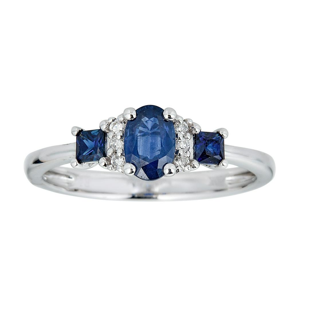 10K White Gold Blue Sapphire & Diamond Ring (1 of 3)