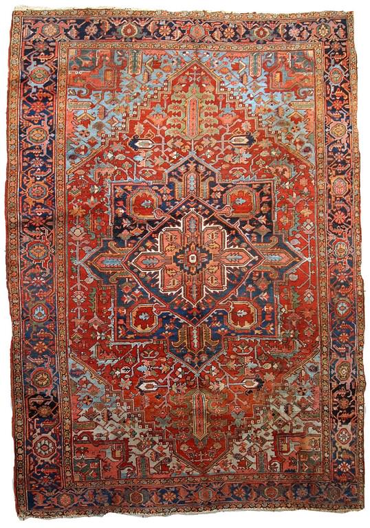 Handmade antique Persian Heriz rug 8.6' x 11.6' (263cm (1 of 12)