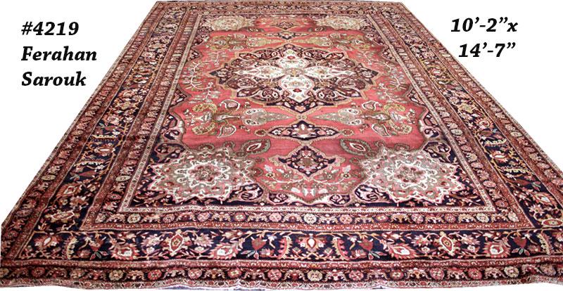 Persian Antique Sarouk Farahan Rug: Date/Period: 1920 Size: 10'-2" x 14'-7" Material: wool Description: Persian Antique Sarouk Farahan Rugs – Antique Persian Farahan Sarouk rugs and carpets that were woven in / around the region calle