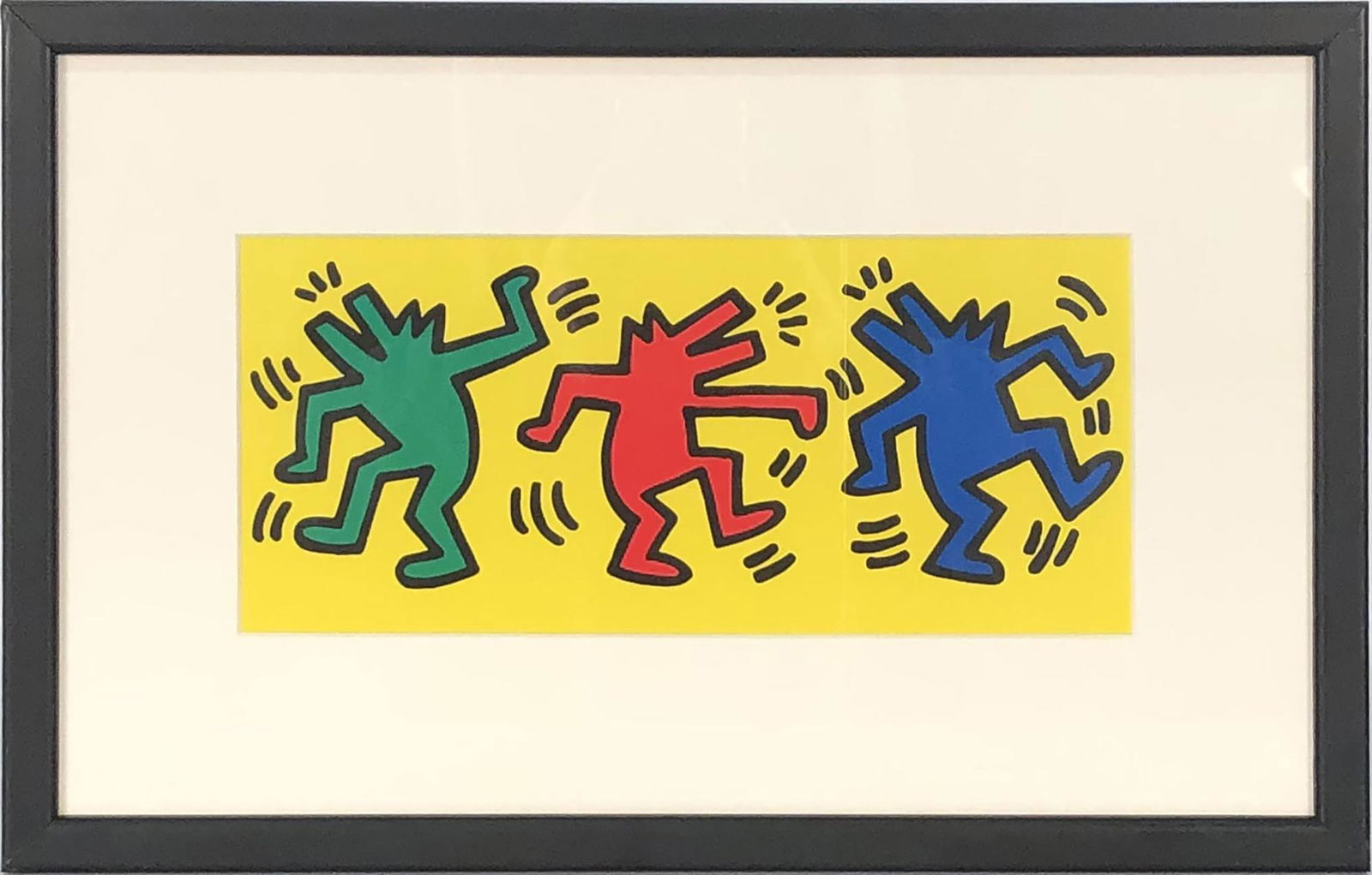 Keith Haring: Dance: Title: Dance Artist: Keith Haring Additional Information: "Dance" by Keith Haring, 1998 Unsigned Offset Lithograph. Paper size is 9 x 14.25 inches, with an image size of 4 x 9.5 inches. The Offset Lit