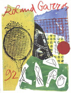 Jan Voss: Roland Garros French Open: Title: Roland Garros French Open Artist: Jan Voss Additional Information: "Roland Garros French Open" by Jan Voss, 1992 Unsigned Offset Lithograph. Paper size is 29.5 x 22.5 inches, with an image size