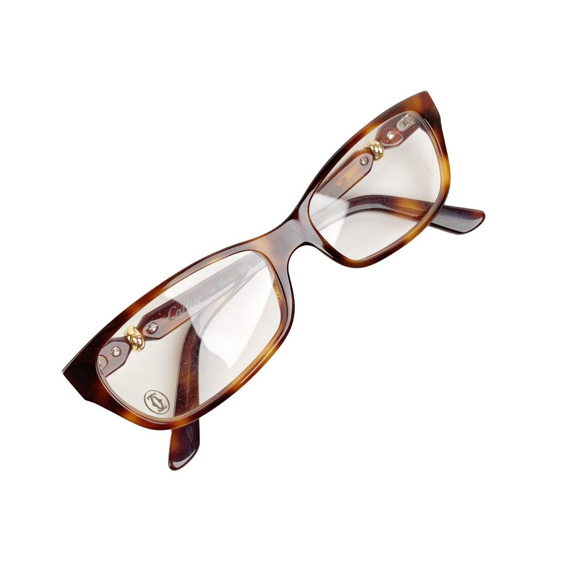 Cartier Paris Mint Eyeglasses Trinity Mod. MARION: Trinity Series Luxury eyeglasses Rectangular shaped brown (tortoise effect) acetate frame. Model "MARION" - Cartier original Demo CLEAR lenses with CC interlocked logo print. Made in France. Details M