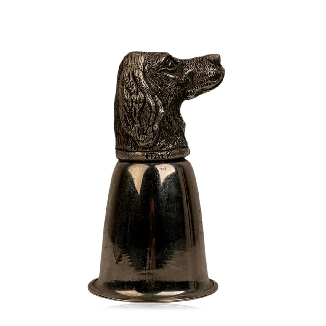 Gucci Vintage Silver Plated Metal Dog Head Cup: Vintage Gucci dog's head cup from the 70s. Silver plated cup and pewter head. It can sit safely either way up or down. Marked GUCCI ITALY. Height: 5.5 inches - 14 cm. Cup's diameter: 3 inches - 76 cm 