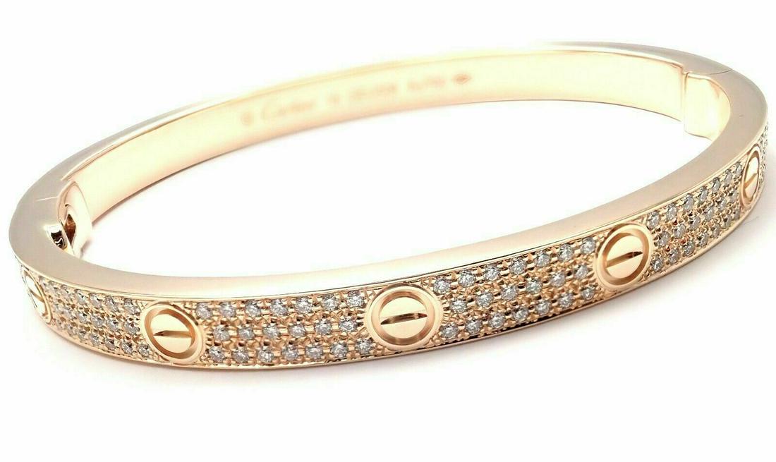 Authentic! Cartier Love 18k Rose Gold Diamond Paved (1 of 11)