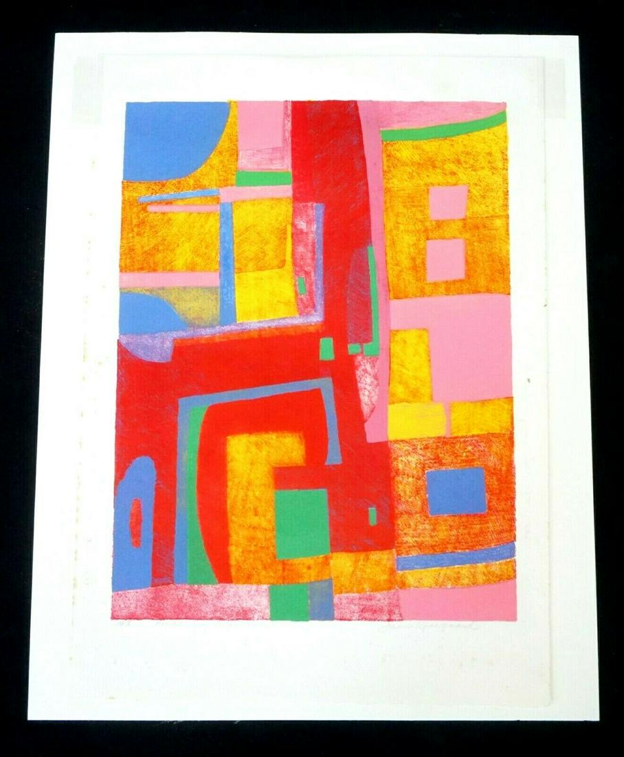 70s Print Honolulu Reflections John Ingvard Kjargaard: Up for sale from a recent estate in Honolulu Hawaii, this circa 1970s Hawaii limited edition AP X (artist proof 10) modernist abstract color print that is titled "Honolulu Reflections" and is signed b