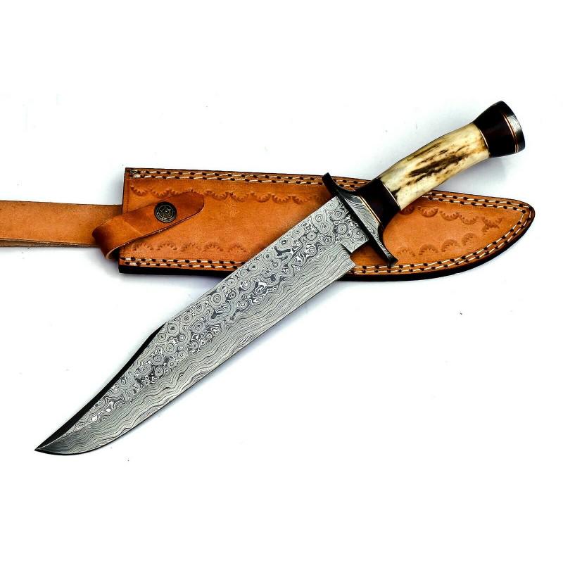 Handmade damascus steel knife bowie elk horn (1 of 6)