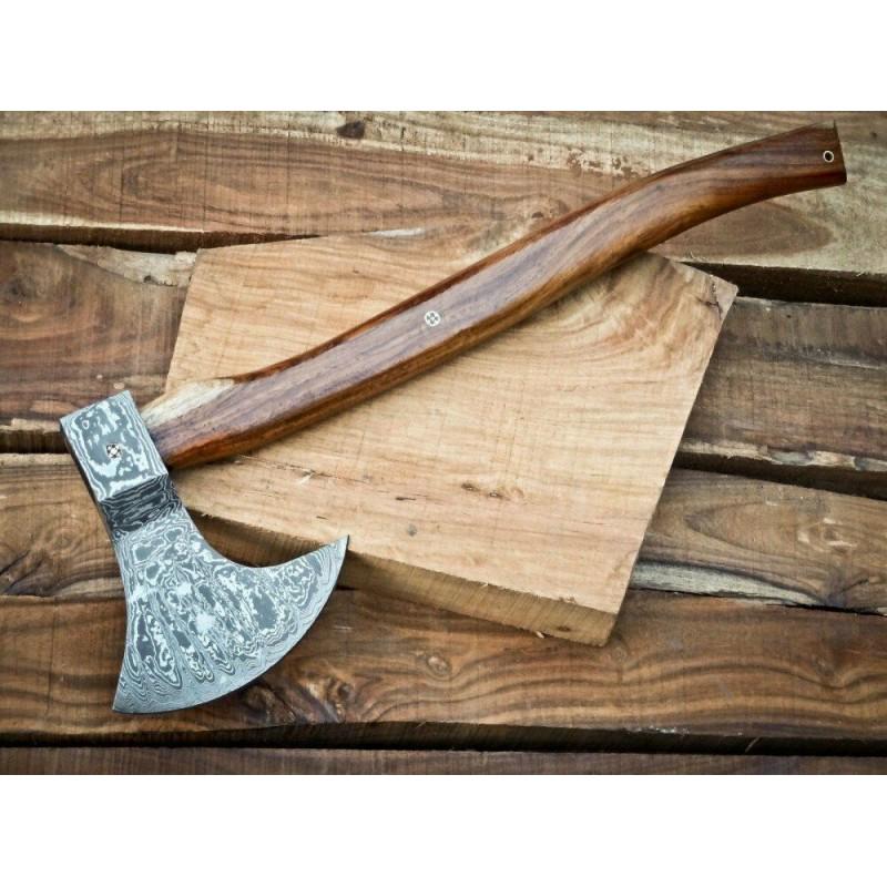 Bowie damascus steel viking axe handmade rose wood (1 of 4)