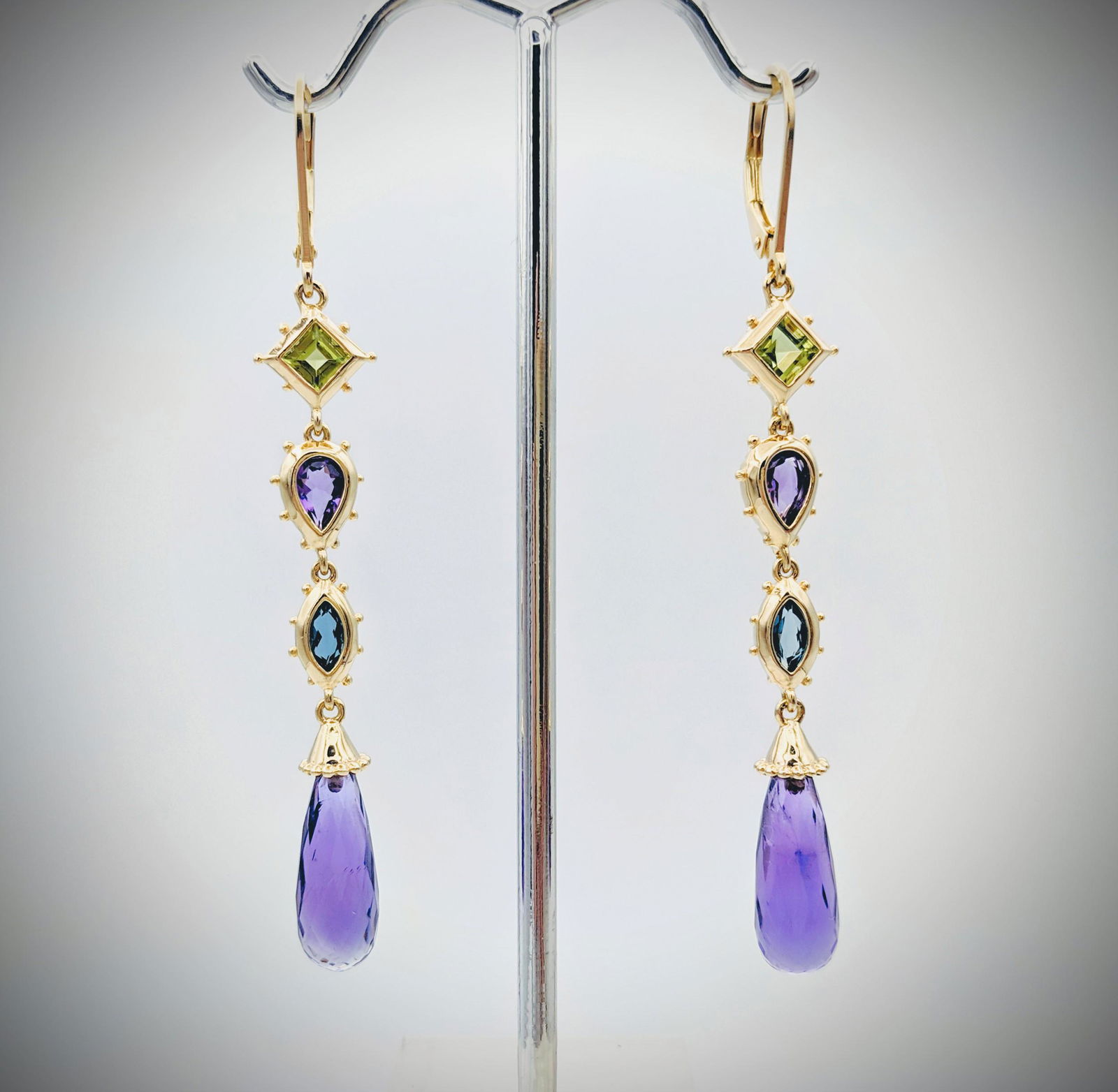 Multicolored Earrings w Amethyst, Blue Topaz & Peridot (1 of 3)
