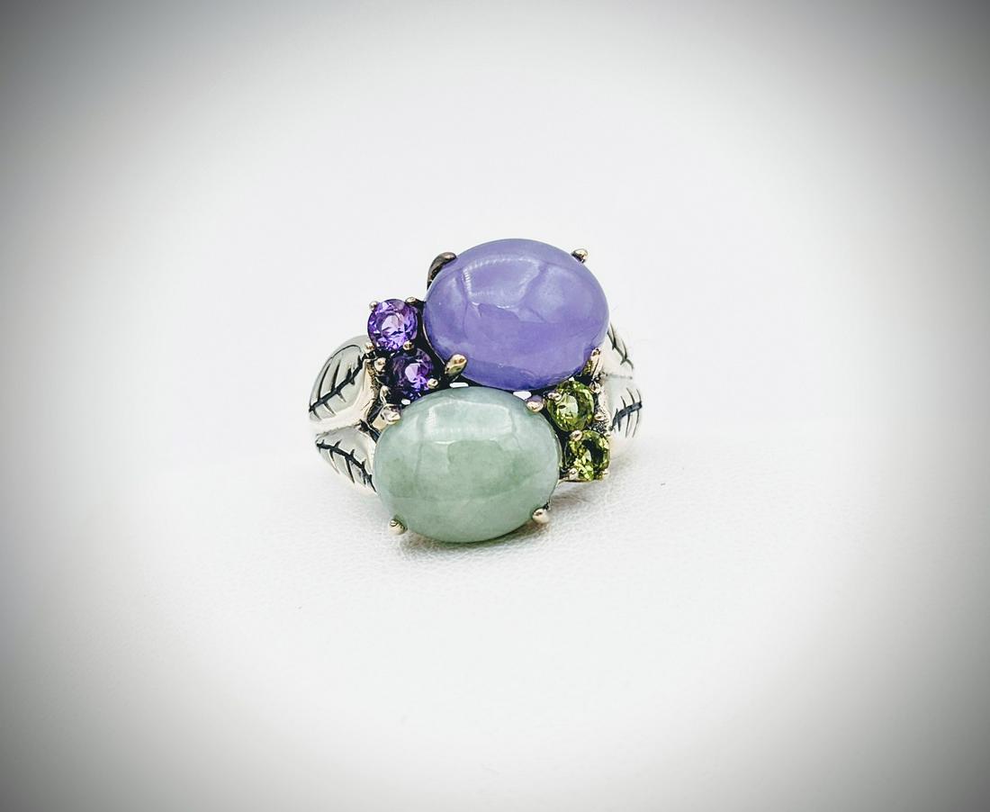 Sterling Silver Sz 7 Leaf Ring w Jade, Violet Jade, (1 of 3)