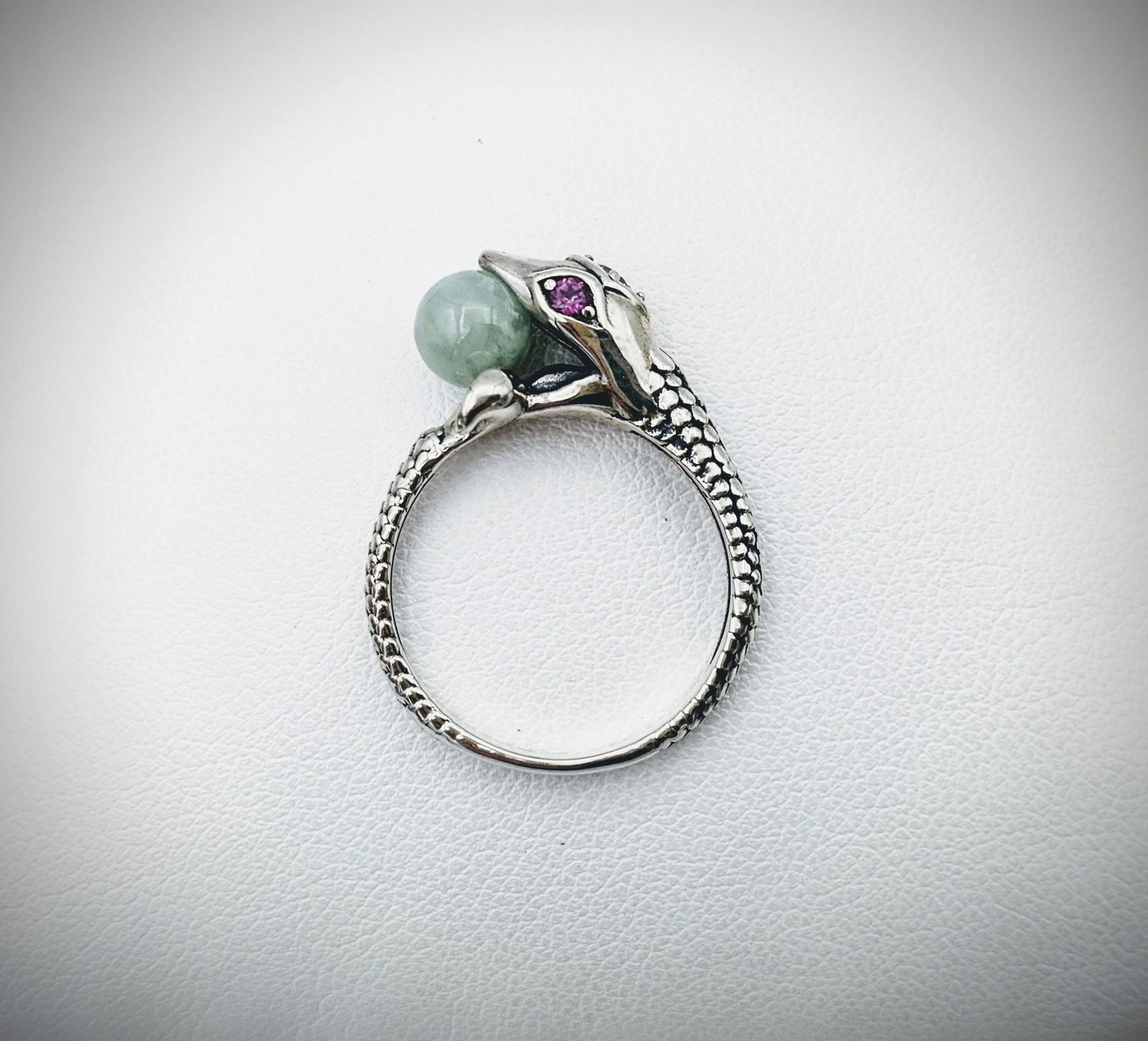 Sterling Silver Sz 7 Snake Ring w Jade, Pink Amethyst & (1 of 3)