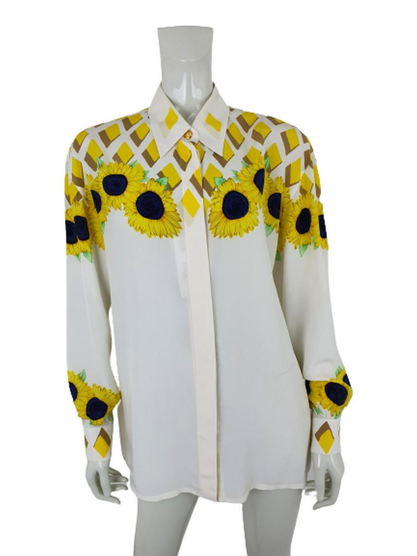 Escada Silk Blouse: No Reserve! Title: Escada Silk Blouse Date/Period: 2000-2010 Dimension: Length 71cmArmpit to Armpit 55Sleeve 62cm Material: Silk Additional Information: Exclusive Escada sunflower print silk blouseSil