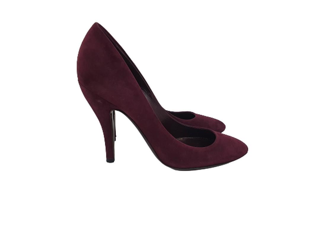 Gucci: No Reserve! Title: Gucci Date/Period: 2018 Dimension: Size 37.5/EU Material: Suède - leather Additional Information: Exclusive aubergine Gucci heels with box - size 37.5Size 37.5AubergineWith bocMade