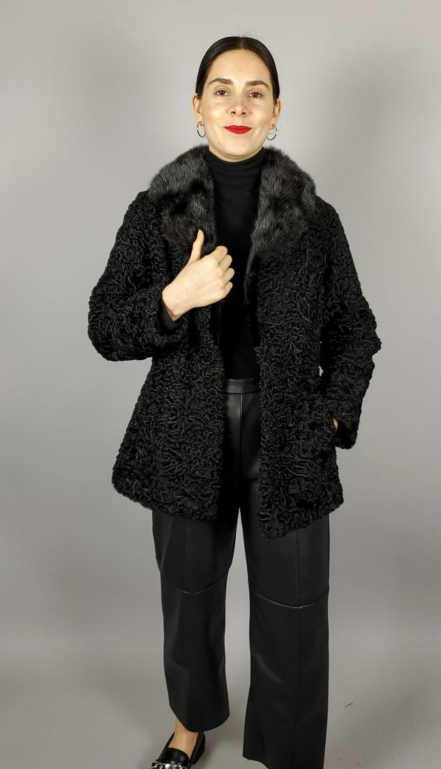 WOMENS BLACK MINK AND CURLY PERSIAN FUR JACKET (1 of 9)