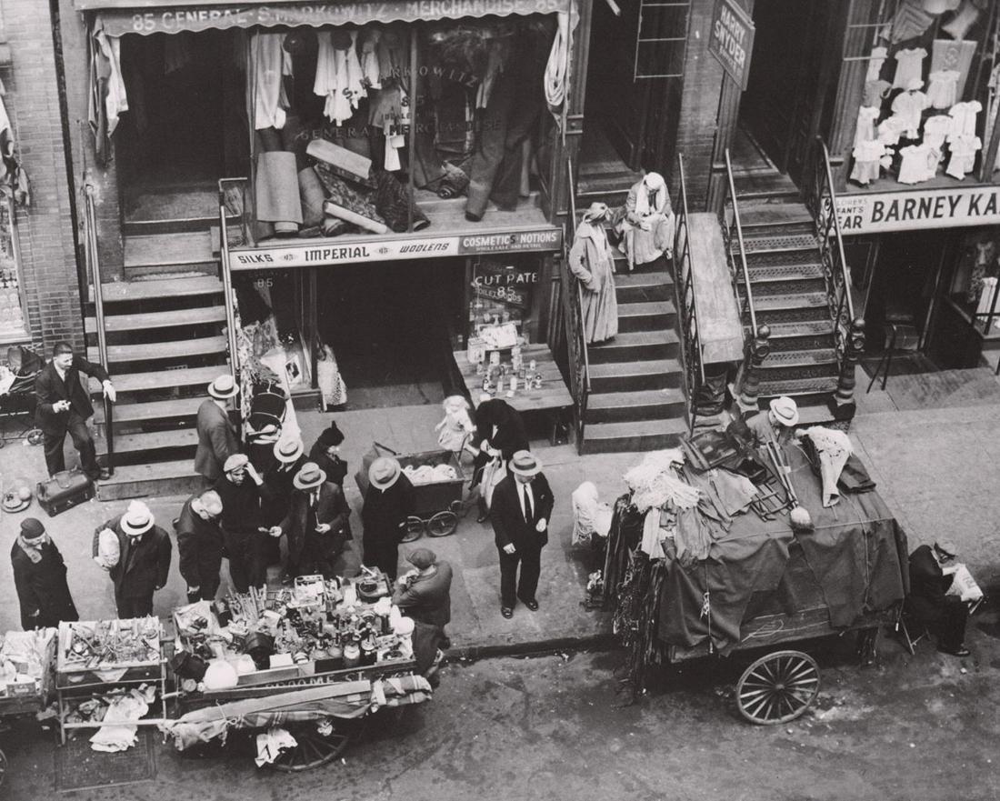 BERENICE ABBOTT- Peddlers, Hester Street: Artist: BERENICE ABBOT Print Title: Peddlers, Hester Street Medium: Photo-lithograph Printed in: Japan, 1980’s Image Size: approx. 7.5 x 10” Berenice Abbott (1898 – 1991),was an American photogr