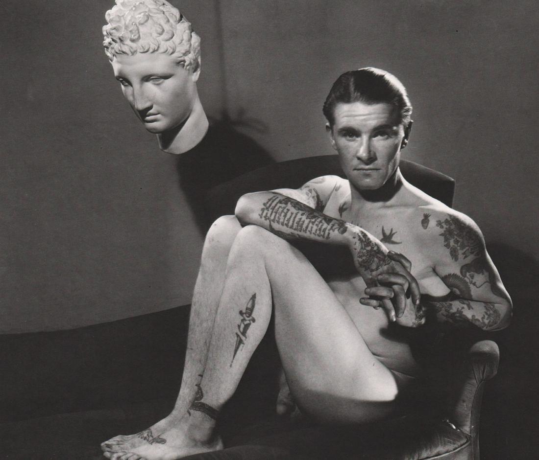 GEORGE PLATT LYNES - Male Nude with Statuary, 1934: Artist: GEORGE PLATT LYNES Print Title: Male Nude with Statuary, 1934 Medium: Duotone Photoengraving Printing Date: 1990’s Printed in USA Image Size: 7 X 8.5” George Platt Lynes (1907-1955).was an