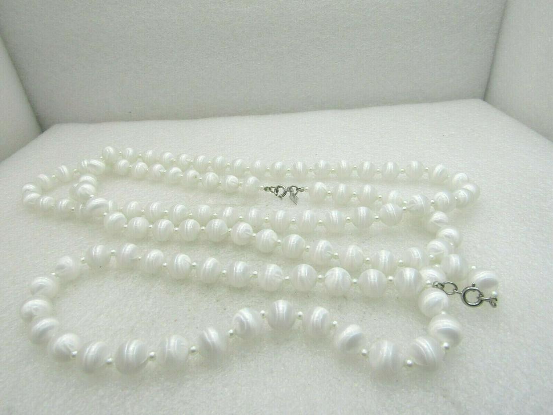 Vintage White Beaded Necklace, Choker, Clip Earrings: Vintage White Beaded Necklace, Choker, Clip Earrings Set, Sarah Coventry, 10mm white beads with white faux seed pearl spacer beads between each shimmer white bead. The necklace is 3*" Long with spring