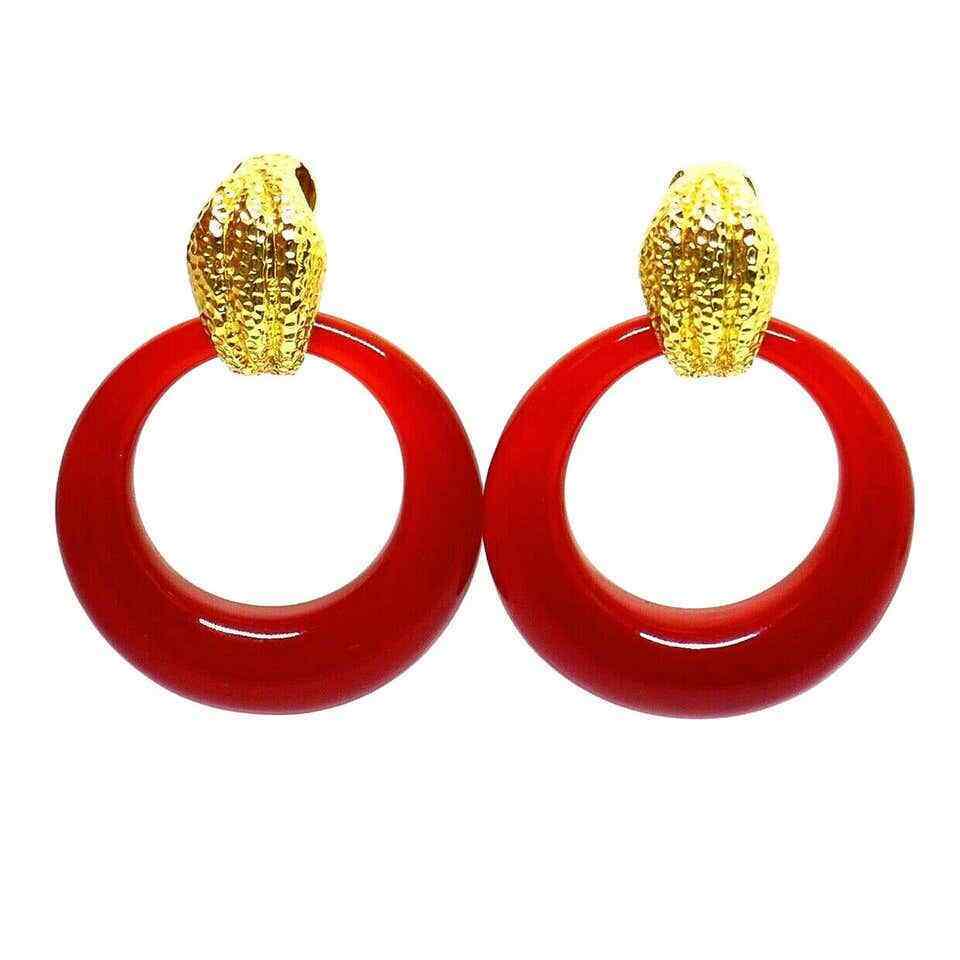 David Webb Door Knocker Carnelian Yellow Gold Earrings (1 of 11)