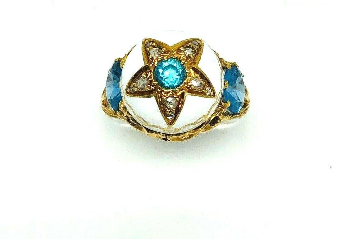 VICTORIAN Yellow Gold White Enamel Blue Topaz Rose Cut (1 of 5)