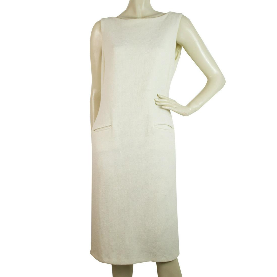 Moschino Cheap & Chic Ecru Off White Knee Length: Moschino Cheap & Chic Ecru Off White Knee Length Sleeveless Woolen Dress Sz 46 Carve an ultra-flattering silhouette in this stunning dress from Moschino Cheap & Chic. This pencil dress clings to all o