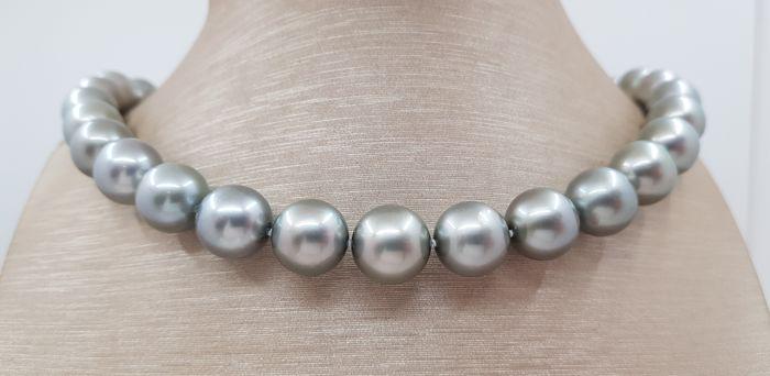 11x13mm Round Silvery Green Tahitian Pearls - Necklace (1 of 15)