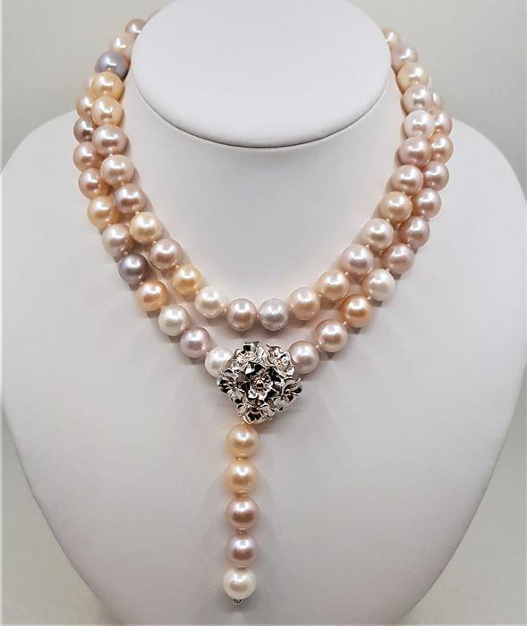 925 Silver - 11x12mm Multi Color Pearls - Long Necklace (1 of 8)