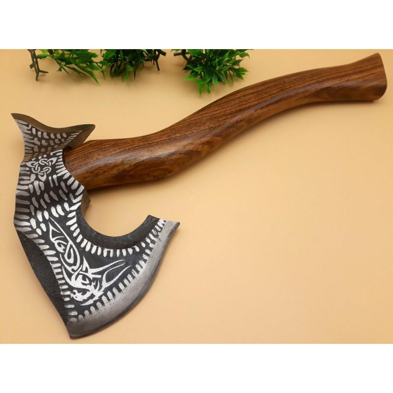 Gift steel viking hatchet handmade walnut wood axe (1 of 4)