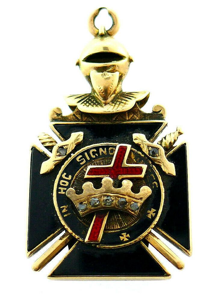 Victorian Masonic Rose Cut Diamond 14k Rose Gold Onyx (1 of 3)