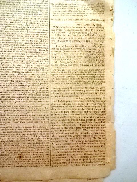 1803 Newspaper Louisiana Purchase (1 of 2)