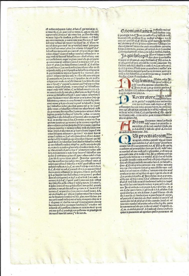15th C Incunable Law Leaf Handpainted Initials (1 of 2)