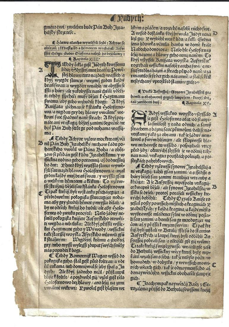 1537 Czech Bible Leaf Judith (1 of 2)