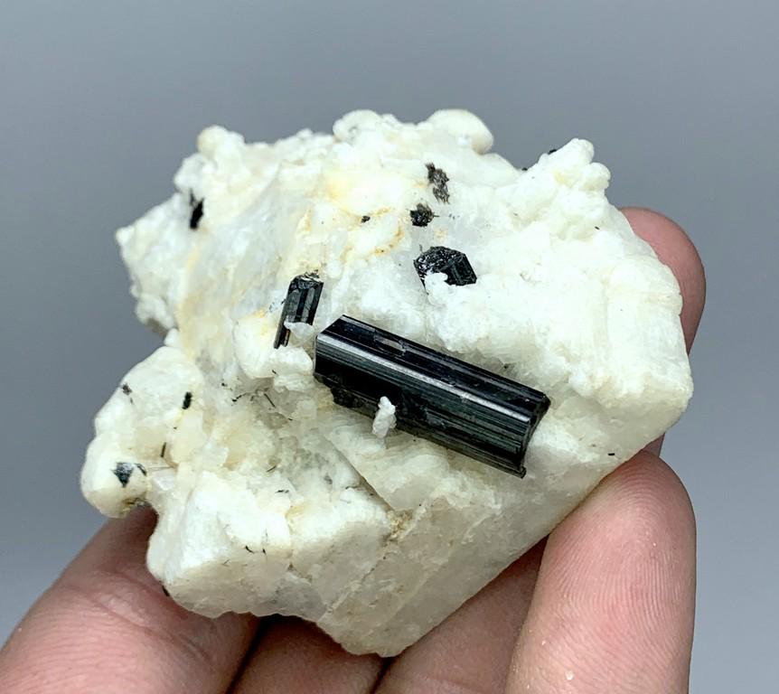 79 Gram Lustrous Black Tourmaline With Feldspar: Title: 79 Gram Lustrous Black Tourmaline With Feldspar Specimen Weight: 79 Gram Size/Dimension: 64x52x29 mm Origin: Pakistan Reserve: $20.00 Shipping: Domestic: Flat-rate of $15.00 to anywhere within 