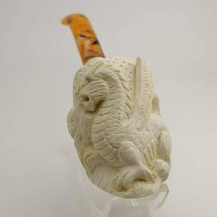 Dragon,Hand carved Meerschaum Pipe.: Title:Dragon,Hand carved Meerschaum Pipe.Description: Dragon,Hand carved Meerschaum Pipe. Made in Turkey Eskisehir by Meerschaum Carve Master. Length:7.6 inch (19.5cm),Bowl Height:2.7 inch (7cm) 