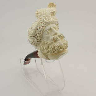 Sultan (King) Magnificent Suleiman,Hand carved: Title:Sultan (King) Magnificent Suleiman,Hand carved Meerschaum Pipe.Description: Sultan (King) Magnificent Suleiman,Hand carved Meerschaum Pipe. Made in Turkey Eskisehir by Meerschaum Carve Master.