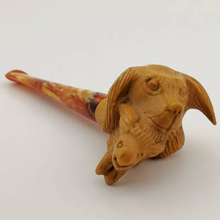 Hunter Dog,Rabbit,Hand carved Meerschaum Pipe: Title:Hunter Dog,Rabbit,Hand carved Meerschaum Pipe Description: Hunter Dog,Rabbit,Hand carved Meerschaum Pipe. Made in Turkey,Eskisehir by Meerschaum Carve Master.First class hand carving workmanship