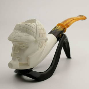 Sherlock Holmes,Hand carved Meerschaum Pipe: Title:Sherlock Holmes,Hand carved Meerschaum Pipe Description: Sherlock Holmes,Hand carved Meerschaum Pipe. Made in Turkey Eskisehir by Meerschaum Carve Master.First class hand carving workmanship. Le