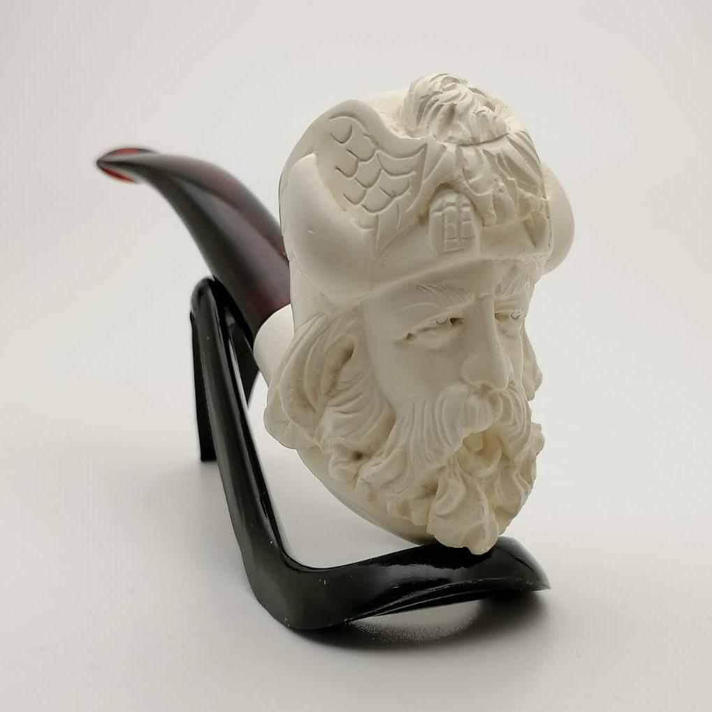 Viking,Hand carved Meerschaum Pipe: Title:Viking,Hand carved Meerschaum Pipe Description: Viking,Hand carved Meerschaum Pipe. Made in Turkey Eskisehir by Meerschaum Carve Master.First class hand carving workmanship. Length:5.5 inch (14c