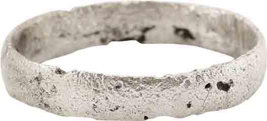 VIKING WOMAN'S WEDDING RING, SIZE 5 3/4: 9th-11th C.AD. Gilt bronze, size 5 3/4 for the small finger as was the custom. 3.5mm width band with low rounded face. Made with a central core to distribute the molten metal and heat. The core was th