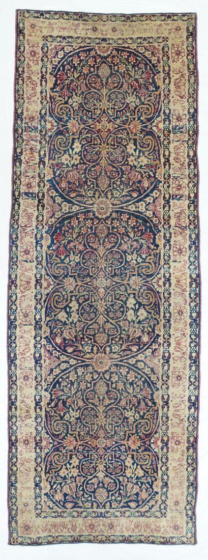 Lavar Kerman, 2'6" x 7': Extremely fine Persian antique lavar Kerman Rug. 1890 Reserve: $2,500.00 Shipping: Domestic: Flat-rate of $45.00 to anywhere within the contiguous U.S. International: Foreign shipping rates are determ