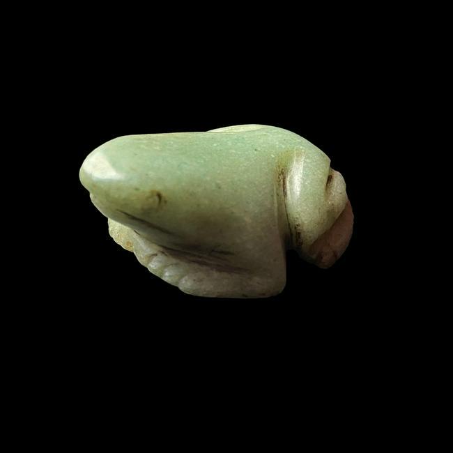 Jade frog effigy: Title: Jade frog effigy Date/Period: ca. 1000 to 400 BCE. Dimensions: Size: 1.5" L x 1.2" W Material: Jade Description: Rare & Fabulous Ancient olmec jadeite frog amulet. This bead is crafted from a b
