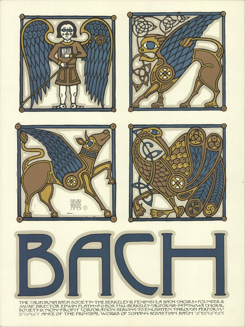 David Lance Goine - Bach: Title: Bach Artist: David Lance Goine Additional Information: "Bach" by David Lance Goine, 1977 Unsigned Lithograph. Paper size is 24 x 18 inches, with an image size of 15.5 x 15.5 inches. The Lithogr