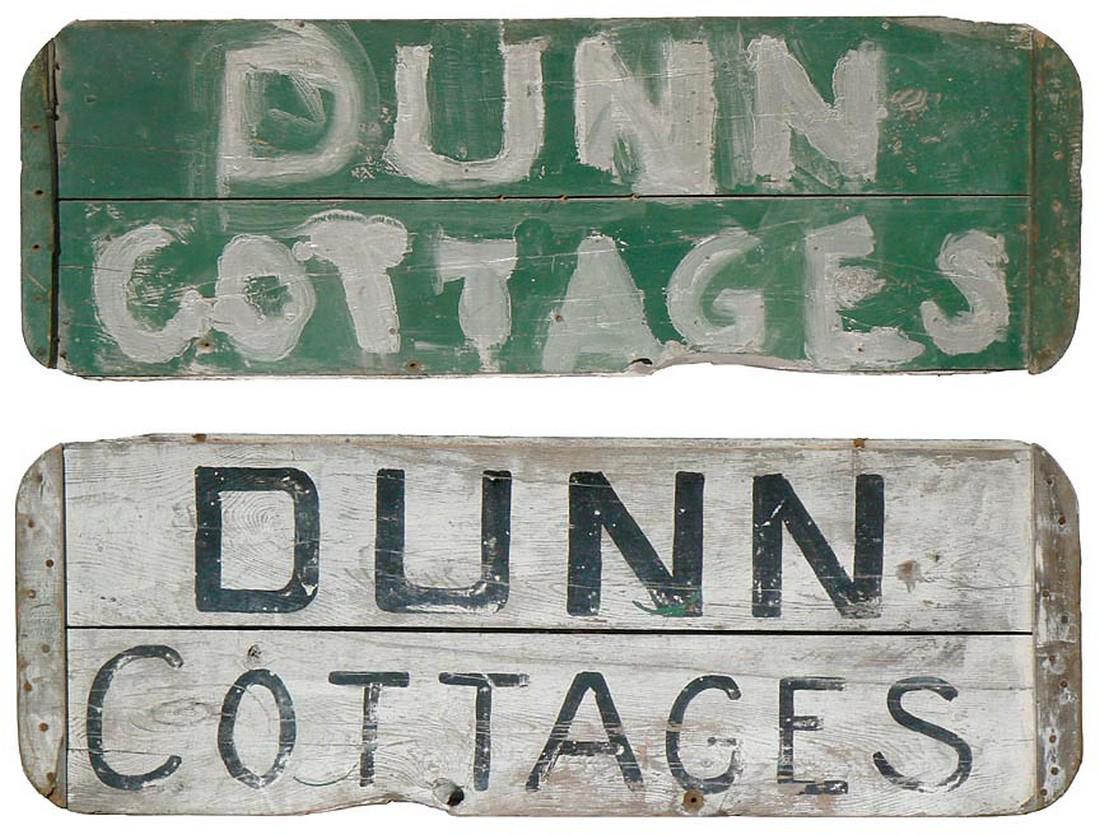 2-Sided painted rustic sign: "Dunn Cottages" (1 of 10)