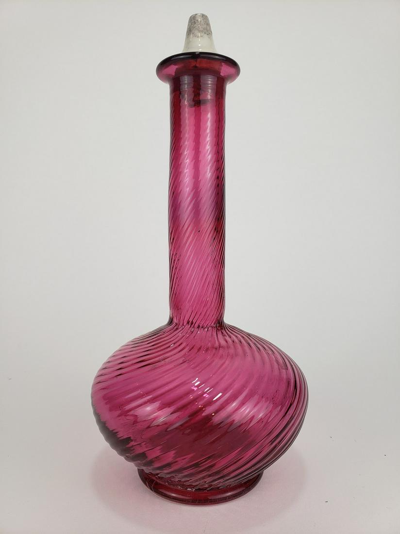 Cranberry Swirled Barber Bottle, rough pontil (1 of 6)